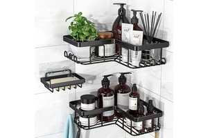 Adhesive Shower Shelves with Soap Rack and Hooks Shower Shelves Storage Bathroom Organizers Corner Shower Caddy for Inside