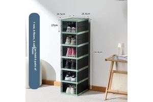 6 Tier Customizable Injection Molded Europe Style Modern Plastic Rectangle Foldable Shoe Storage Cabinet Office Organizer 35L