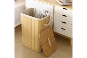 Bamboo Woven Collapsible Laundry Basket Dustproof Standing Type Storage Bag Foldable Convenient Modern Sustainable Wardrobe
