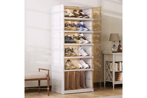 Large Size 6-Tier 12-Pair Foldable Plastic Injection-Molded Rectangle American Style Office Organizer Shoe Storage 35L Capacity