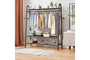 OEM Large Capacity 3-Layer Metal Coat Rack Organizer with Hooks Multifunctional Garment Rack for Bedroom Use for Shoes Storage