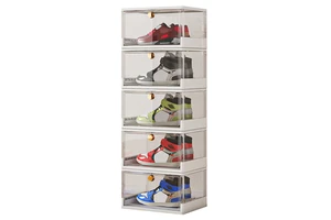 Clear PET Foldable Plastic Shoe Storage Box for House and Office Use Collapsible & Stackable Containers 10kg Capacity