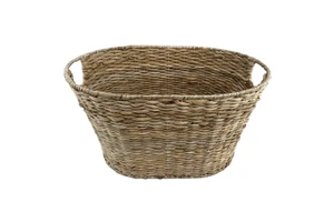 Handwoven Natural Storage Basket with Handles - Large Woven Organizer for Home Decor