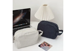 Cotton Striped Design Zipper Women Makeup Bag for Travel Toiletry Zipper Makeup Sweet Lipstick Cosmetic Pouch