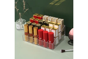 Transparent Lipstick Storage Box 9/24/36/40 Slots Injection Finished Rectangle Cosmetic Storage Rack Foldable Design