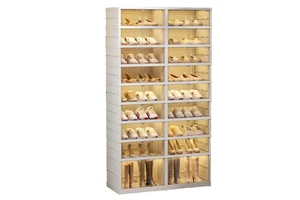 Factory Wholesale Injection Molded Rectangle 9 Tier Foldable Clear Plastic Modern Shoe Rack Organizer 36 Pair Living Room