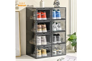 WANUO Stackable Shoe Storage Box Recyclable Translucent Plastic Shoe Box Customizable Plastic Shoe Box with Magnet