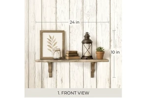 Rustic Wood Wall Shelf 8 In X 1 In Single Tier Carved Bracket Storage Rack For Living Room