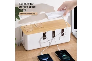 Golden Cat Small PP Plastic Power Strip Storage Box Cable Organizer for Power Cords Data Cables Chargers Wires Desktop Hub