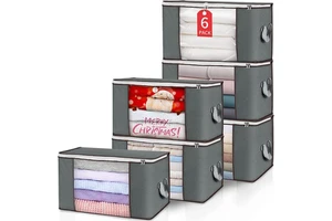 6 PACK 90L Large Capacity Bag Clear Window Folding Clothes Storage Organizer Fabric Under Bed Storage Bag