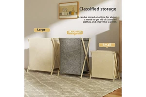 Storage Basket With Bamboo Frame Collapsible Sturdy Dirty Clothes Organizer Bathroom Canvas Laundry Hamper