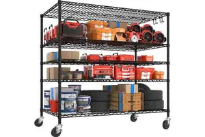 NSF Approval Black Coated 5 Tiers Garage Accessories Tools Storage Rack Commercial Grade Wire Shelving System