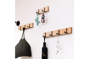 Creative Foldable Wooden Shelves Wall Mount Organization Storage Garage Living Room Coat Rack