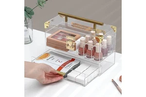 Luxury Clear Acrylic Makeup Organizer with Drawers Portable Multi-layer Cosmetic Storage Box for Vanity Desktop Lipstick Holder