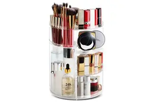 Clear Transparent 360 Degree Rotating Plastic Adjustable Cosmetic Storage Box Makeup Storage Organizer Tools Storage Stand