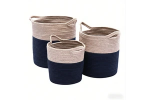 Rustic Woven Storage Basket with Eco-Friendly Cotton Rope Handle Foldable Oval Shape for Organizing Fabric Clothes Toys