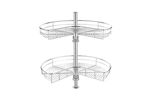 Modern 270 ° 24 Inch 28 Inch Wire Lazy Susan Kidney Shape Corner Organizer Double Rack Wire Storage Basket