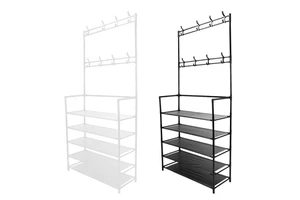 60cm Standing Coat Rack Modern Metal Clothes Garment Hanging Storage Shelf with Shoe Organizer for Entrance Hall Bedroom