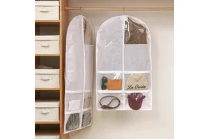 Clothing Dust Cover Storage Bag Non-Woven Fabric Hanging Transparent Multifunctional 60x80cm Home Use Folding