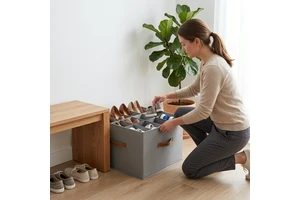 12 Pairs Foldable Shoe Storage Box, Clear Cover with Adjustable Dividers, Space Saving Organizer for Closet Entryway Shoes Box