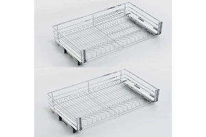 Kitchen Accessories Furniture Cabinet Drawers Dish Bowl Organizer Storage Rack Iron Chrome 3 Sides Pull Out Basket