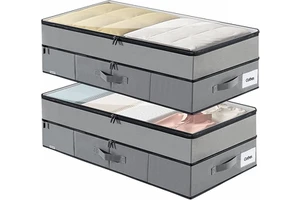 Under Bed Storage Containers 2 Layers Extensible Underbed Clothes Storage Bins Sturdy Sidewalls Bottom Clear Window for Shoes