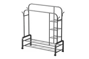 Customize Double-rod Multifunctional Clothes Rack with Storage Shelves Metal Movable Coat Rack Rust-proof for Bedroom Balcony