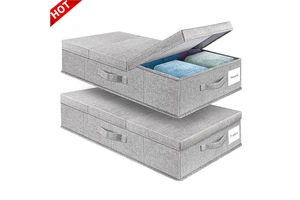 2 Pack Washable Polycarbonate Under Bed Storage Contaniners Bins Large Foldable Under Bed Storage Box Organizer