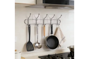 Space-Saving 8-Hook Wall-Mounted Double Row Hanging Rack for Kitchen & Entryway Storage Organization