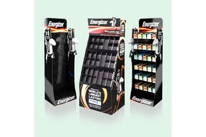 Custom Supermarket Battery Display Rack Cardboard Floor Display Rack With Hook Display Stand For Accessories