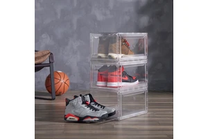 Plastic Sneaker Stackable Storage Transparent Boxes Drop Front Custom Wholesale Drawer Type Magnetic Clear Shoe Box