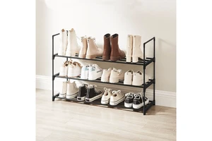 Wholesale 3-Tier Black Metal Shoe Storage Shelf Foldable & Multifunctional Living Room Organizer For 15 Pairs Of Shoes