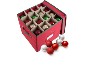Collapsible Holiday Ornament Storage Box Square Foldable Container with Dividers for Christmas Decor Seasonal Organization