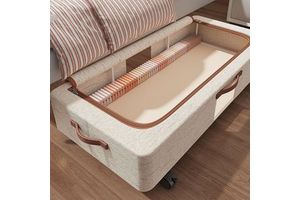 Wheeled Foldable Waterproof Linen Printing Under-Bed Storage Box Large Capacity Household Clothing Organizer Student Storage