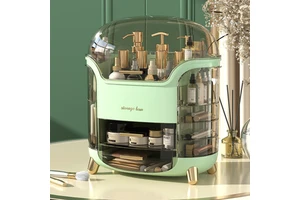 Rotating Cosmetic Storage Organizer with Dustproof Cover, Large - Capacity Makeup Organizer Box Divided Lipstick Organizer