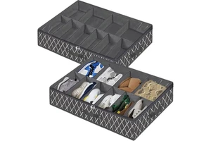 High Quality Non-Woven Fabric Shoes Box 12 Girds Underbed Closet Box Foldable Zippered Storage Shoe Organizer Bag