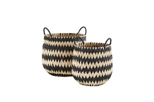 Custom Logo Natural Rattan Jute Yarn Woven Rectangle Storage Basket Set with Handle Eco Friendly Home Organizer for Bulk Orders