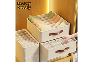 New Linen Clothes Drawer Underwear Bra Socks Storage Box Foldable Storage Organizer Wardrobe Clothing Storage Bag Divider Closet