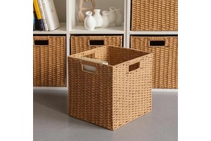 Hand-Woven Rectangular Wicker Basket Storage with Iron Frame and Built-In Handle Paper Rope Woven Rectangular Basket