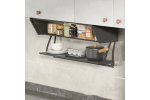 Large Capacity Organized Space Double-layer Foldable Pull-down Kitchen Cabinet Hidden Storage Rack Classic Style Dish and Bowl