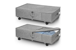 2-Piece Square Under-Bed Storage Rack Wheels 35L Foldable Linen Lid Modern Design Heavy-Duty Fabric Convenient Organization
