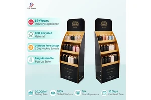 Custom Logo 3 Tier Tray Cardboard Corrugated Free Standing Floor Display Shelf Tower Rack for Cosmetic Foundation Make up FSDU
