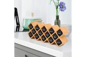 Wooden Storage Rack Bamboo Countertop Spice Rack Organizer Free Standing for Counter, Cabinet or Drawers