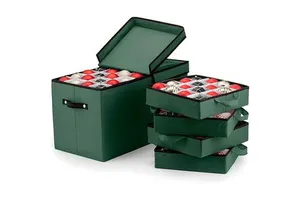 Holiday Red Customized Multipurpos Most Popular High Quality Fabric Non Woven Christmas Ornament Storage Box with Lid