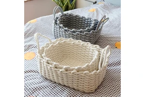 Simple Cotton Storage Basket Woven Fabric Organizer for Living Room Household Desktop Miscellaneous Clothing Basket