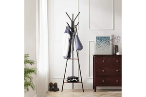 Freestanding Coat Racks Coat Hanger Stand Living Room Furniture Hall Tree with 2 Shelves Cheap Hat Bag Storage Clothes Organizer