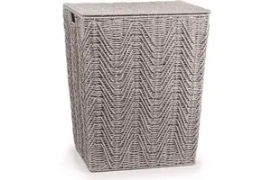 Woven Paper Rope Storage Basket with Lid, Laundry Basket for Bedding, Blankets, and Dirty Clothes