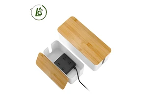 LG ODM/OEM Cable Desktop Cable Storage Management Box Boite De Gestion De Metal Cable Organizers Box With Bamboo Lid