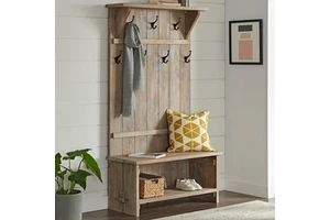 Hot Sales Factory Direct Mid Century Wooden Coat Rack Entryway Storage Organizer with Bench Coat Hooks Shelves