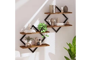 Vintage Wooden Floating Shelves Wall Mounted - 3-Tier Storage Rack for Home & Office Decor